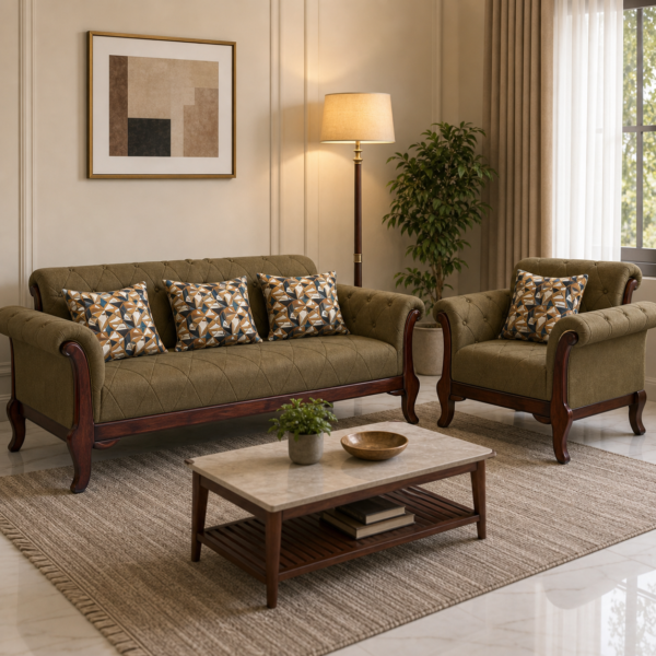 Custom Tufted Wooden Sofa Set